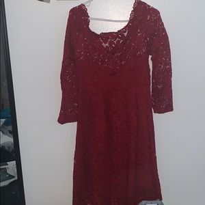 Red lace off shoulder dress worn twice
